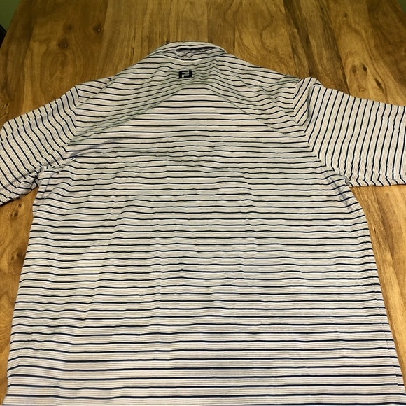 FootJoy Tiburon Naples FL Short Sleeve Golf Shirt Polo Mens Medium Blue Stripe - Picture 8 of 10